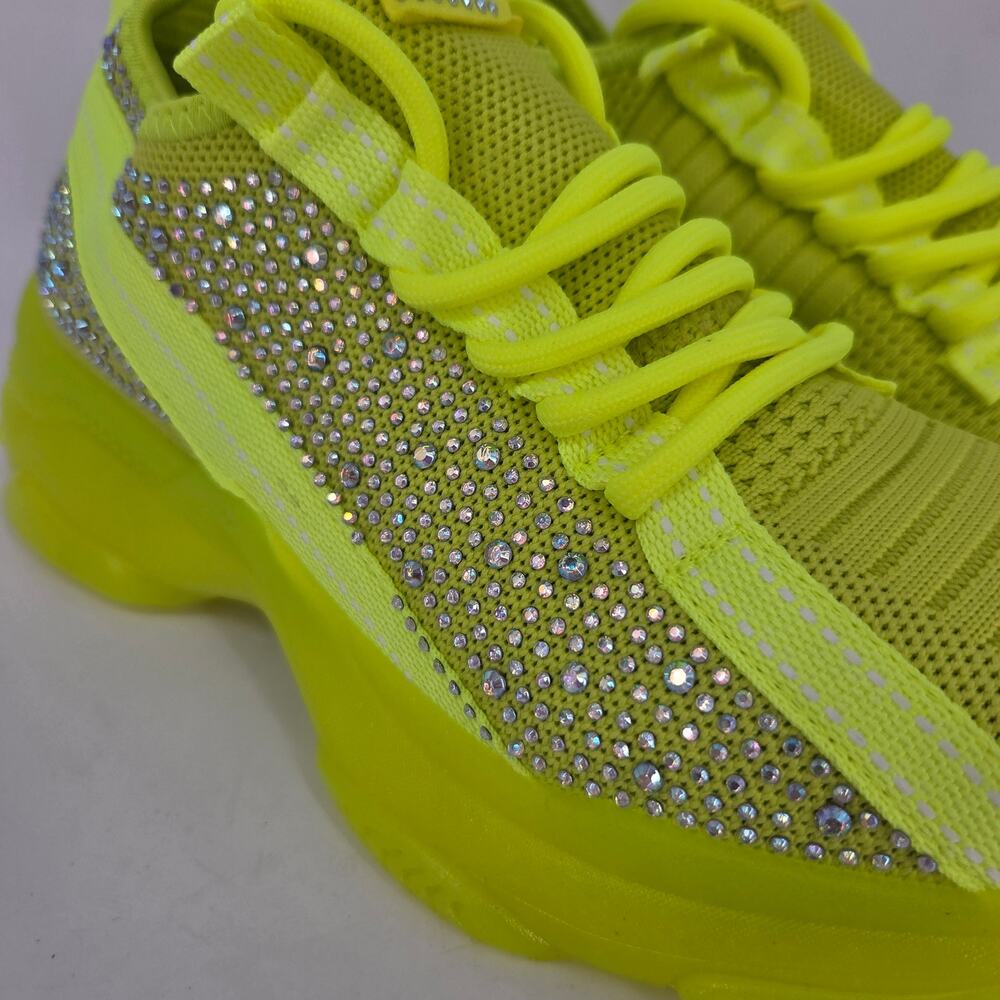 NEW AMS Chunky Jelly Sole Platform Rhinestone Sneaker Neon Yellow NEW Size 8.5 - Picture 4 of 10